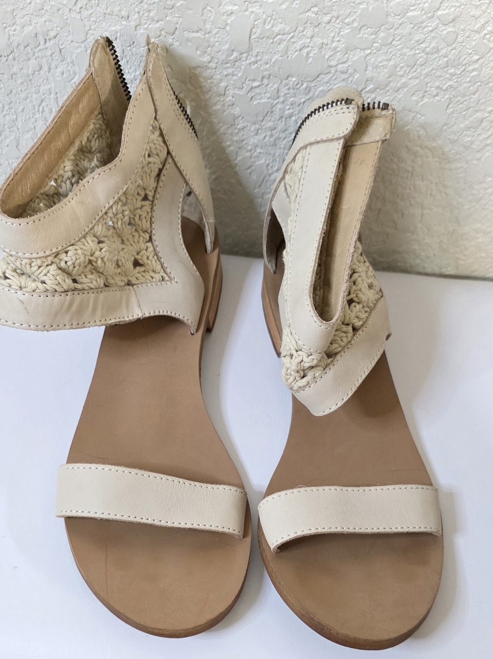 Latigo Cream Crochet Ankle-Strap Sandals